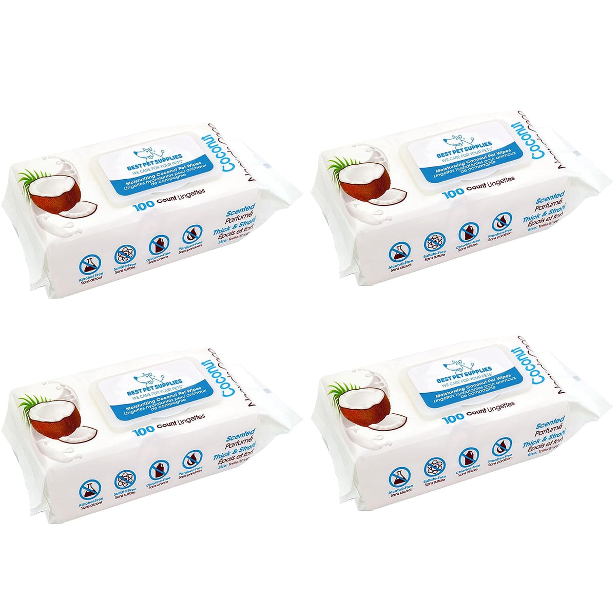 Best Pet Supplies Toallitas de Aseo para Perros y Gatos - 4 x 100 Pack - Coconut