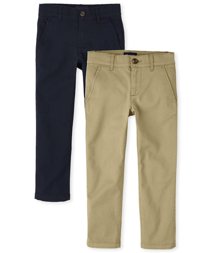 The Children's Place Pantalón Chino Elástico para Niño - Lino - New Navy 2 Pack - 12
