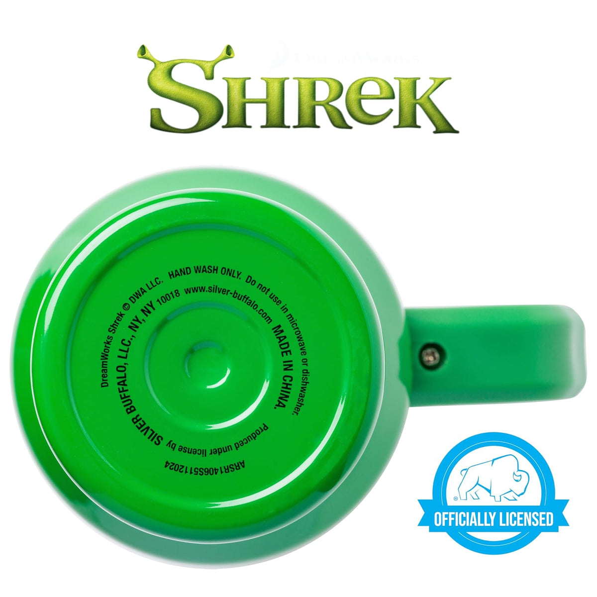 Silver Buffalo Shrek Beware - Vaso de acero inoxidable con mango y popote, se adapta a portavasos estándar, 40 onzas