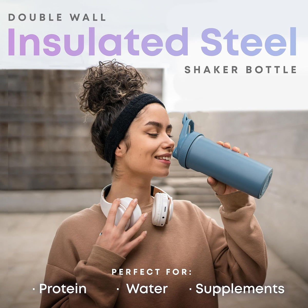 SmartShake Insulated Botella de Acero Inoxidable color Azul (750 ml/25 onzas) | Doble Pared con Aislamiento, Mezcla Silenciosa, BPA & DEHP Free| Botella de agua a prueba de fugas