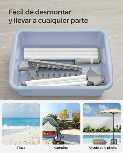 SONGMICS Tendedero de Ropa, Plegable, 3 Brazos Giratorios, Alto 150 cm | Tendedero para Perchas, de Interior, de 4 Patas, Blanco Mate y Gris, Colección BUNJI MLLR510G01