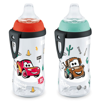 NUK Active Sippy Cup, 10 onzas, 2 unidades, Disney's Cars, Lightning McQueen, sin BPA, a prueba de derrames, taza de transición