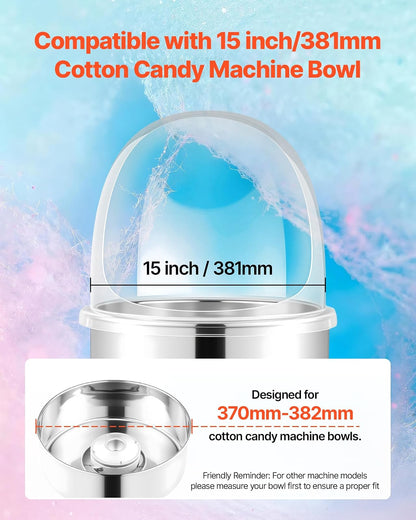 VEVOR Cubierta para Máquina de Algodón de Azúcar, Cúpula Acrílica Transparente, Compatible con Recipiente de Máquina de Algodón de Azúcar 381 mm, para Fiestas, Tiendas, Diseño de Ranura Inferior