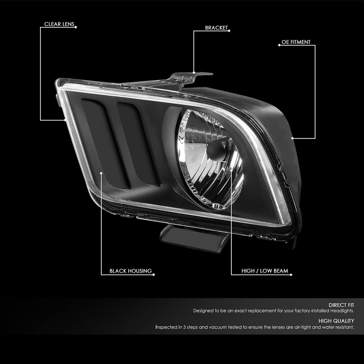 DNA MOTORING HL-OH-FM05-BK-CL1-CFS-H13 - Faros delanteros de repuesto compatibles con Ford Mustang 05-09, 10000 lúmenes, 9008 H13, bombillas LED incluidas