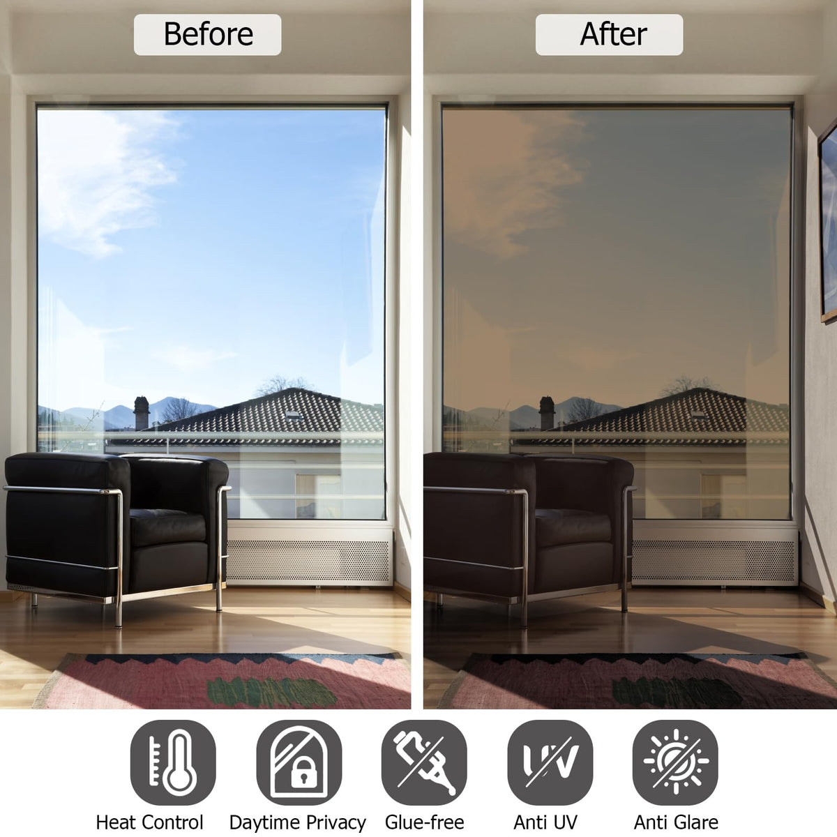 HIDBEA - Película para Ventana con Espejo de una Sola dirección, privacidad Diurna con Bloqueo Solar, película Reflectante para Ventana, Control de Calor, película para el hogar y la Oficina, Color