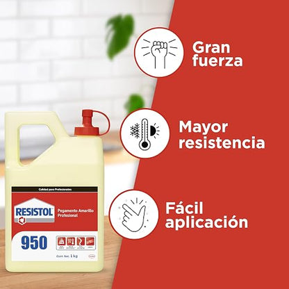 Resistol 950, pegamento amarillo profesional, pegamento para madera resistente al calor, adhesivo viscoso para ensamblar madera, resistol para carpintería, 1x1kg