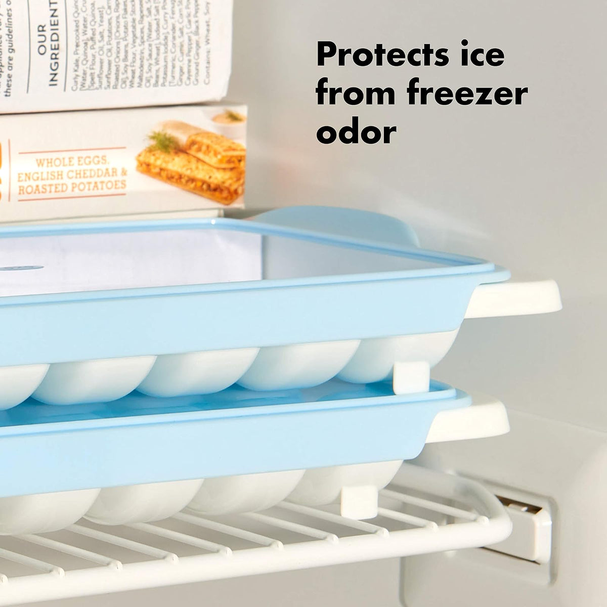 OXO Good Grips - Bandeja para cubitos de hielo (2 unidades) | OXO Good Grips Bandeja flexible para cubitos de hielo con tapa, paquete de 2, azul y blanco