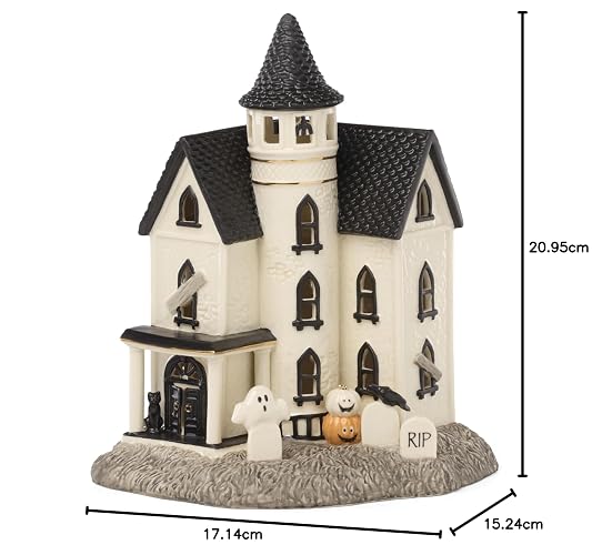 Lenox Figura clásico de Halloween Light-Up Manor | Casa embrujada de porcelana, 21 cm de altura, requiere 3 pilas AAA, no incluidas