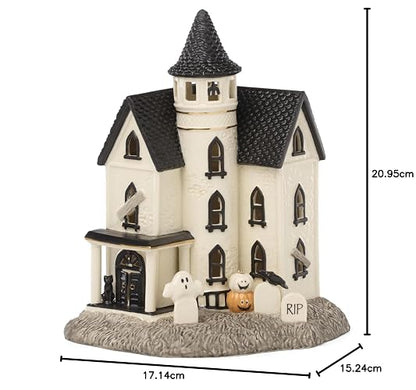 Lenox Figura clásico de Halloween Light-Up Manor | Casa embrujada de porcelana, 21 cm de altura, requiere 3 pilas AAA, no incluidas