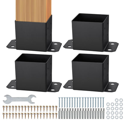 VEVOR 4 Piezas Soportes para Postes de Madera 6"x6"(152x152 mm) Base Interna de Poste de Acero al Carbono para Anclaje de Poste con Recubrimiento en Polvo para Barandilla de Soporte, Terraza, Negro - 6x6 4pc