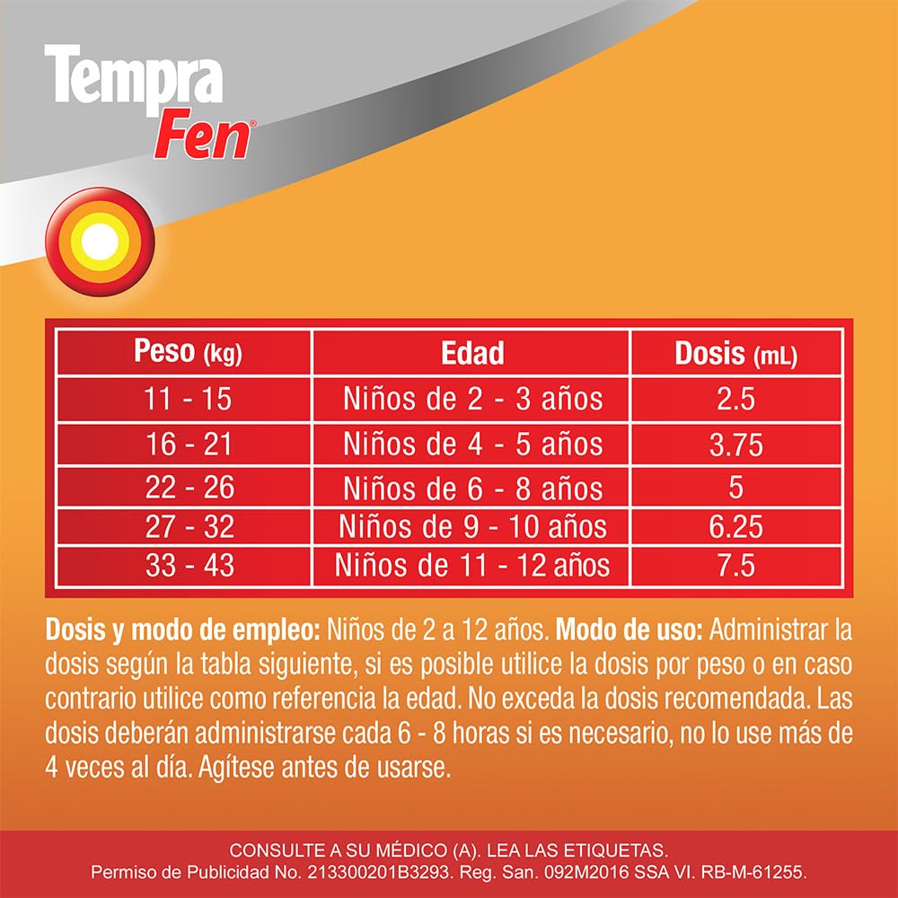 Tempra Fen Suspensión Infantil Fiebre, Dolor e Inflamación Sabor Fresa Ibuprofeno frasco con 100 ml