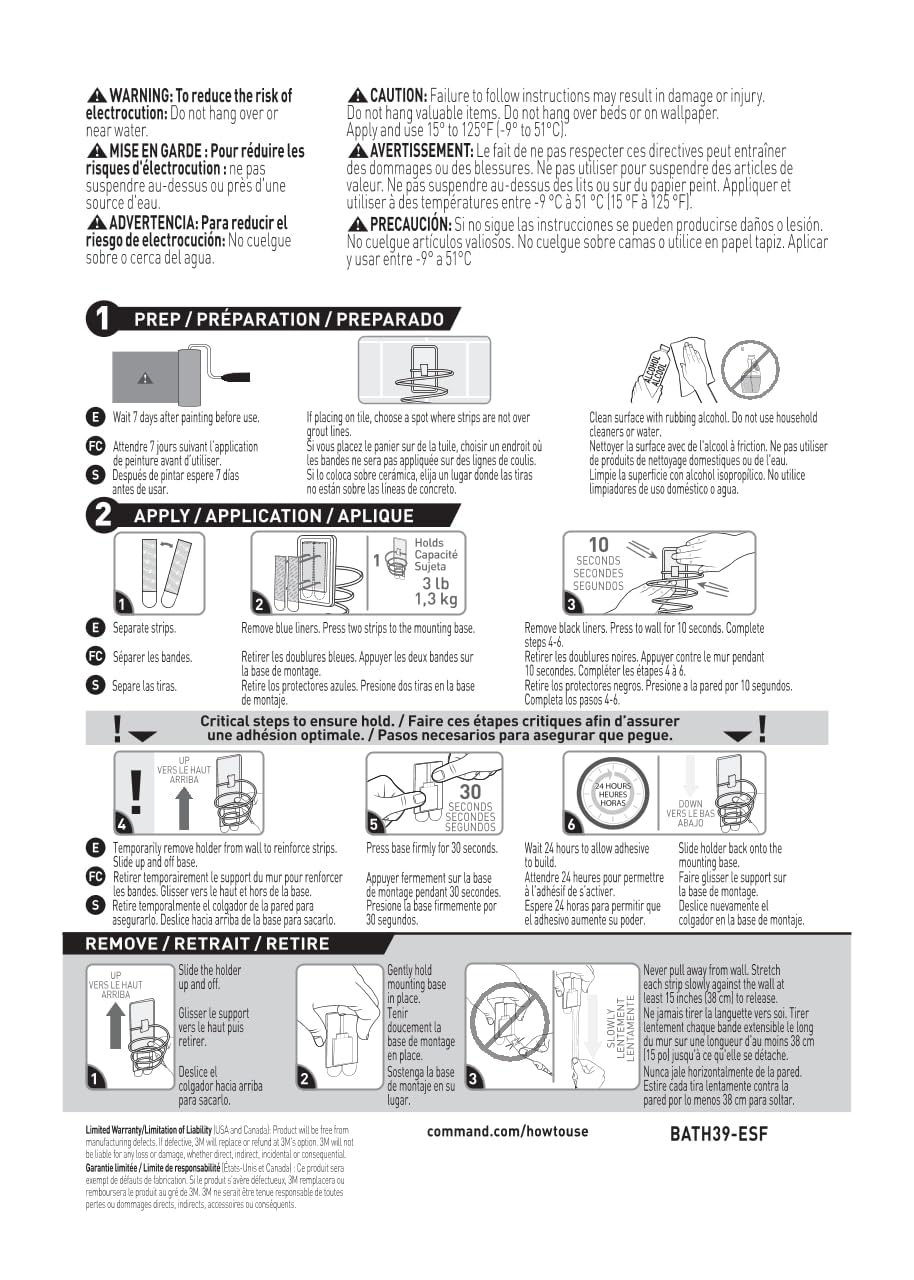 Command - Jabonera para Ducha, sin daños y sin Herramientas para organización de baño, 1 Plato Negro Mate y 2 Tiras de Comando Resistentes al Agua