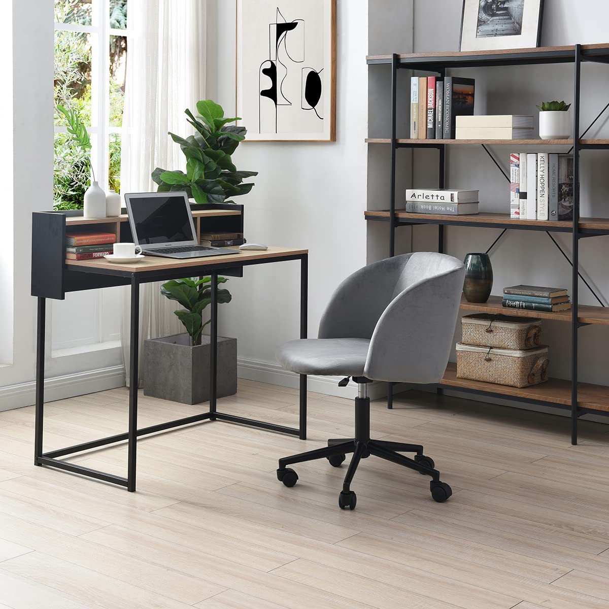 Alterego Silla de Oficina Giratoria Bliss en Terciopelo Gris con Altura Ajustable y Asiento Acolchado