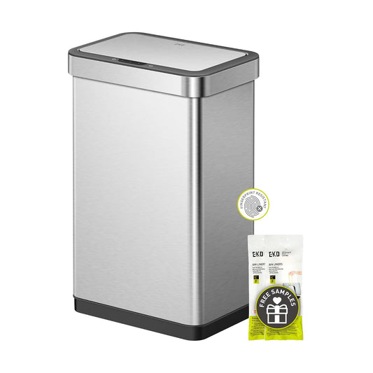 EKO EcoNova - cubeta de basura de cocina con sensor automático de 13.2 galones/50 litros, de acero inoxidable sin contacto con tapa de cierre suave y abierta, resistente a las huellas dactilares