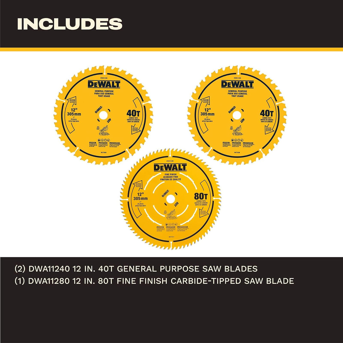 DEWALT - Paquete combinado de hojas de sierra ingletadora, hojas de 12 pulgadas, 40 dientes y 60 dientes, acabado fino, carburo ultra afilado (DWA112CMB)