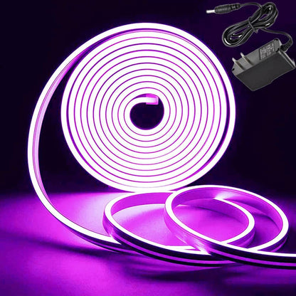 DOSYU Tira Neón Flex LED, 12V 16.4ft/5m Impermeable Flexible Cortable DIY 2835 Luces Led IP65 Decorativa para TV, Cuarto, Halloween, Fiesta de Navidad, con Adaptador(Violeta)