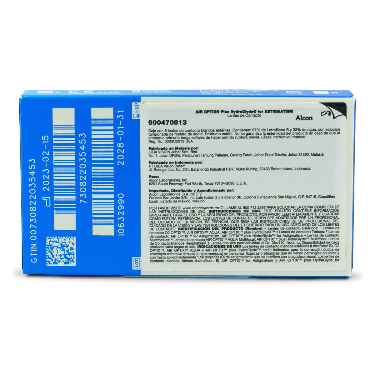 Air Optix plus HydraGlyde para Astigmatismo, 6 lentes, Dioptrías -4.5, Cylinder Axis 170, Corrección del cilindro -1.25