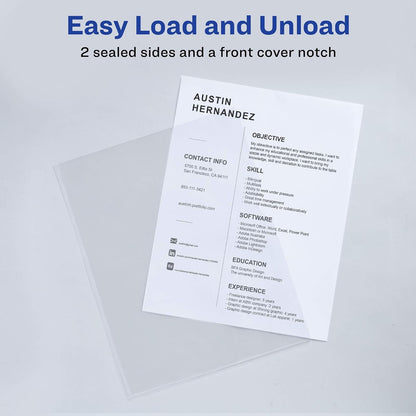 Avery 72311 - Fundas de plástico para documentos, capacidad para hasta 20 hojas, 12 fundas transparentes