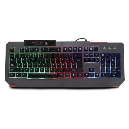 Necnon NGK-Minotaur Teclado con Iluminación LED RGB - Membrana - Sin Bloqueo de Desplazamiento - Resistente a Salpicaduras - Negro Rojo