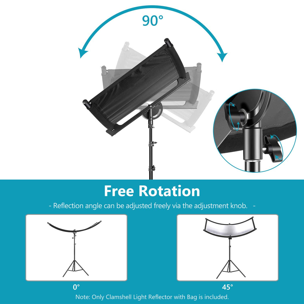 NEEWER Clamshell Difusor Reflector de Luz con Bolsa de Transporte,39”×18”/100x45cm Reflector de Iluminación Curvo para Estudio de Video y Fotografía, Negro/Blanco/Dorado/Plateado (Soporte no Incluido)