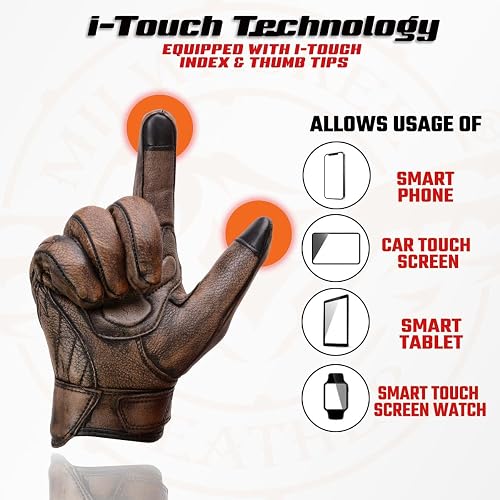 Milwaukee Leather MG7514 - Guantes de Motocicleta de Piel café con Palma de Gel con Nudillos Protectores, Talla XL