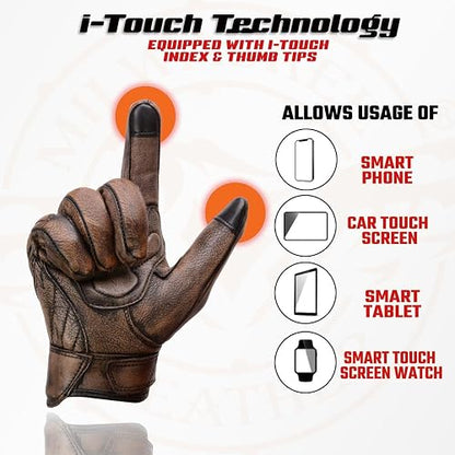 Milwaukee Leather MG7514 - Guantes de Motocicleta de Piel café con Palma de Gel con Nudillos Protectores, Talla XL