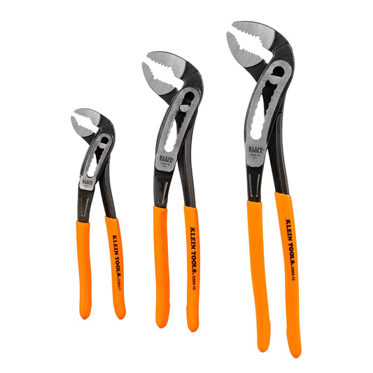 Klein Tools D5053KIT - Juego de 3 alicates de bomba de Klaw clásico de 7 pulgadas, 10 pulgadas y 12 pulgadas, diseño compacto con mordaza en V y dientes endurecidos para un par máximo