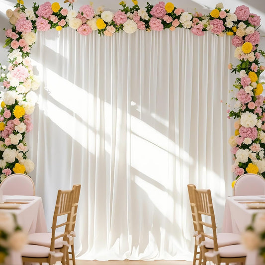QueenDream Telón de Fondo de Gasa Marfil, decoración de Boda, Fiesta, Escenario, telón de Fondo Decorativo para Escenario, 10 x 8 pies