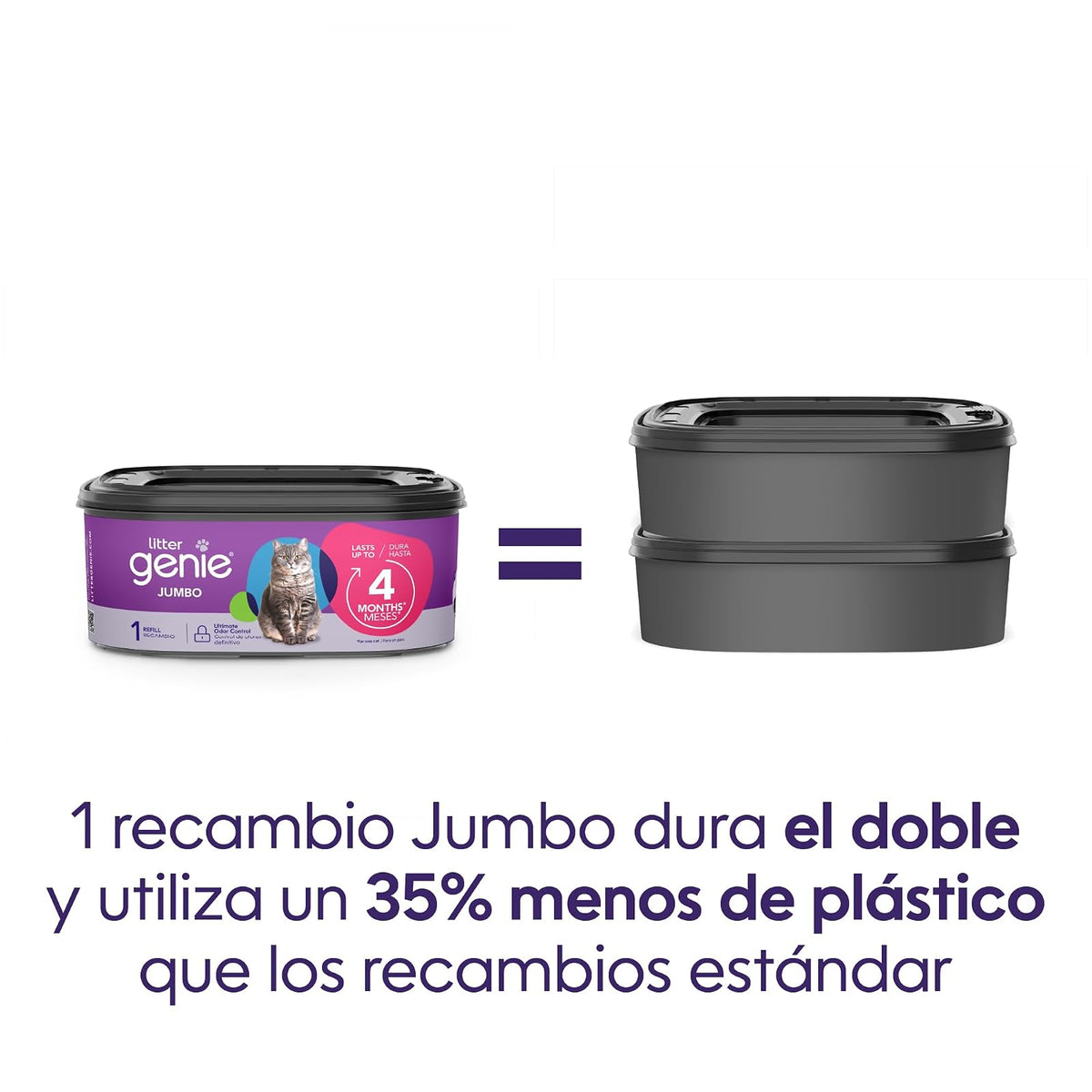 Litter Genie Bote de Arena para Gatos XL + | Incluye un Recambio Jumbo Que Puede durar hasta 4 Meses, una Pala y un Soporte para Pala.
