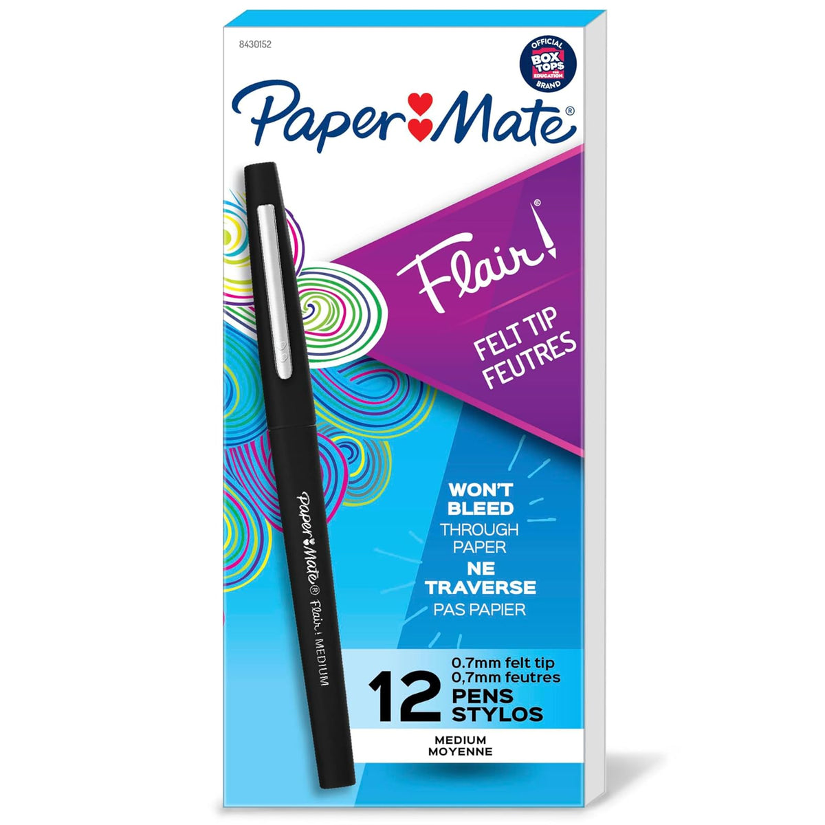 Marcador de punta porosa Paper Mate Flair, paquete de 14 colores surtidos - Consejo medio - Negro - 12 Piezas