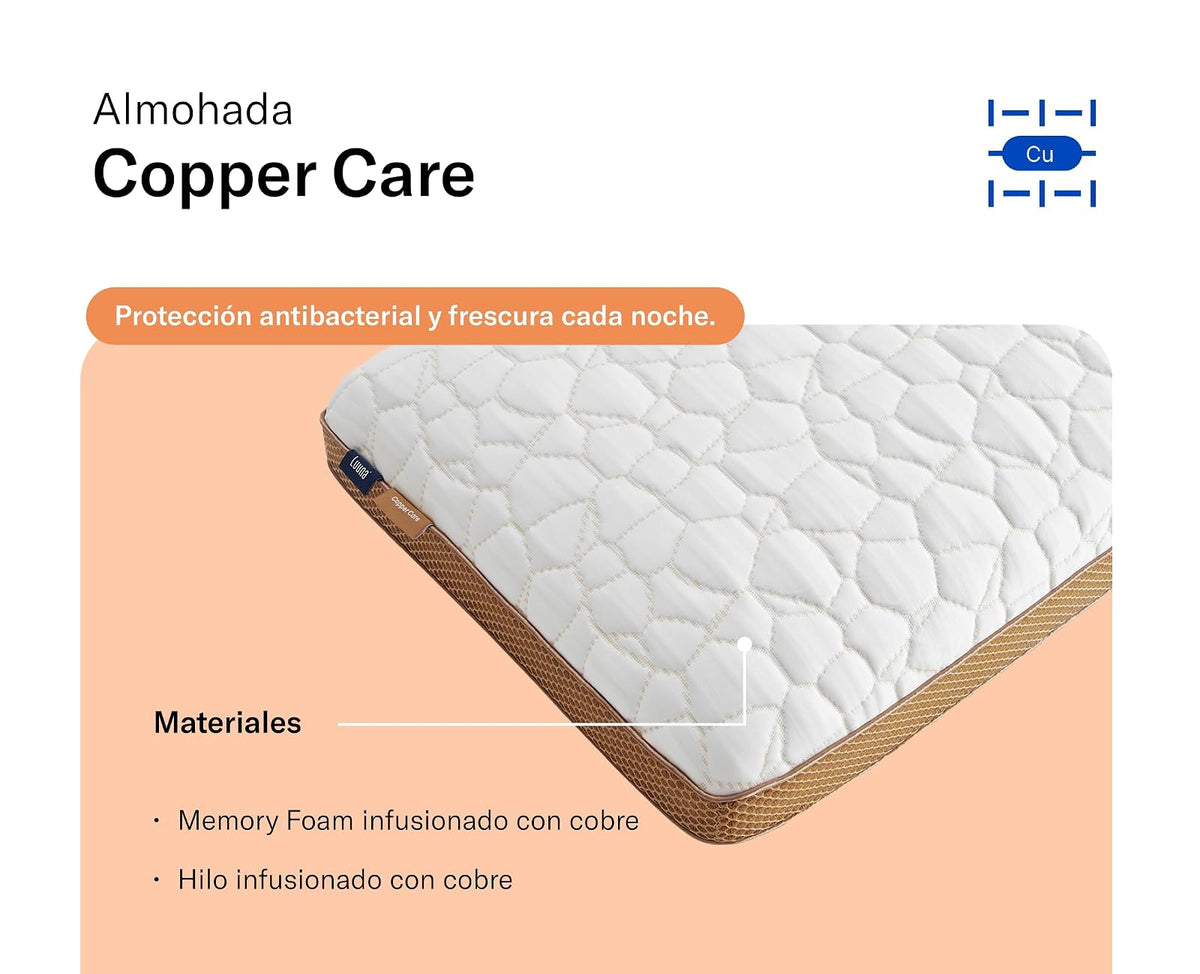 Luuna Almohada Copper Care con Infusión de Cobre y Memory Foam – Termorregulación, Propiedades Antimicrobianas y Soporte Ergonómico