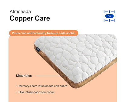 Luuna Almohada Copper Care con Infusión de Cobre y Memory Foam – Termorregulación, Propiedades Antimicrobianas y Soporte Ergonómico