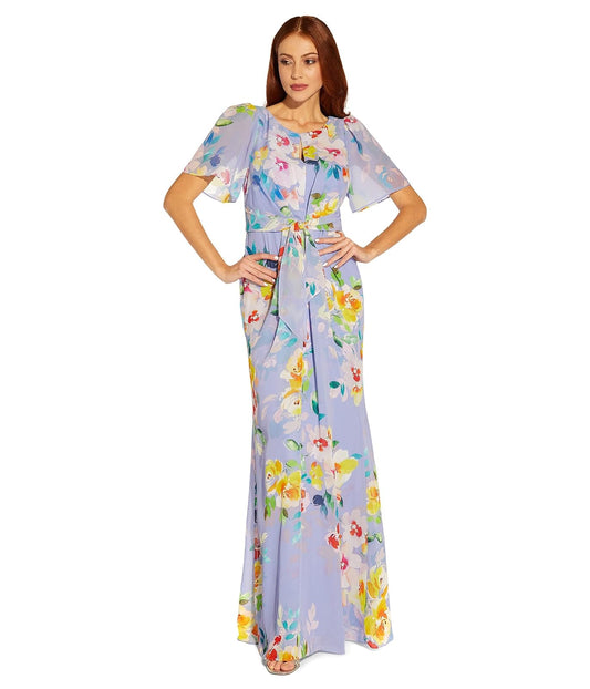 Adrianna Papell Floral Chiffon Beaded Gown Vestido para ocasión Especial Mujer