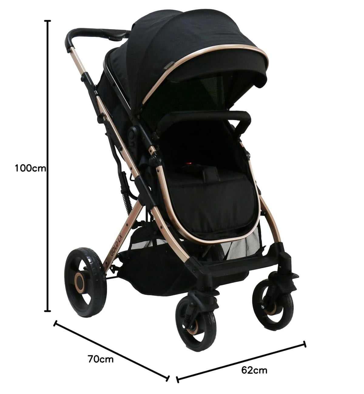 PRINSEL | Carriola y Autoasiento para Bebé | Carriola y Sistemas de Viaje/Paseo | Gold LX | Negro | De 0 Meses a 3 Años, Hasta 18 kg, Fácil Cierre, Asiento Reversible, Portabebé, Amplia Canastilla | Artículos para Bebés - Recién Nacido