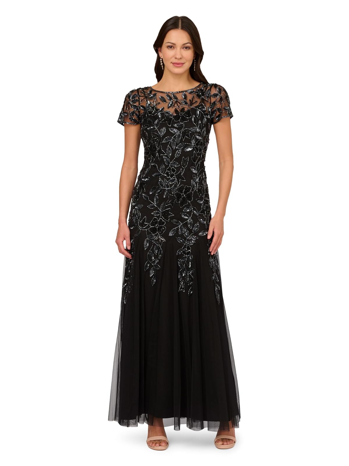 Adrianna Papell Vestido Halter de Gasa con abalorio Vestido para ocasión especialMujer
