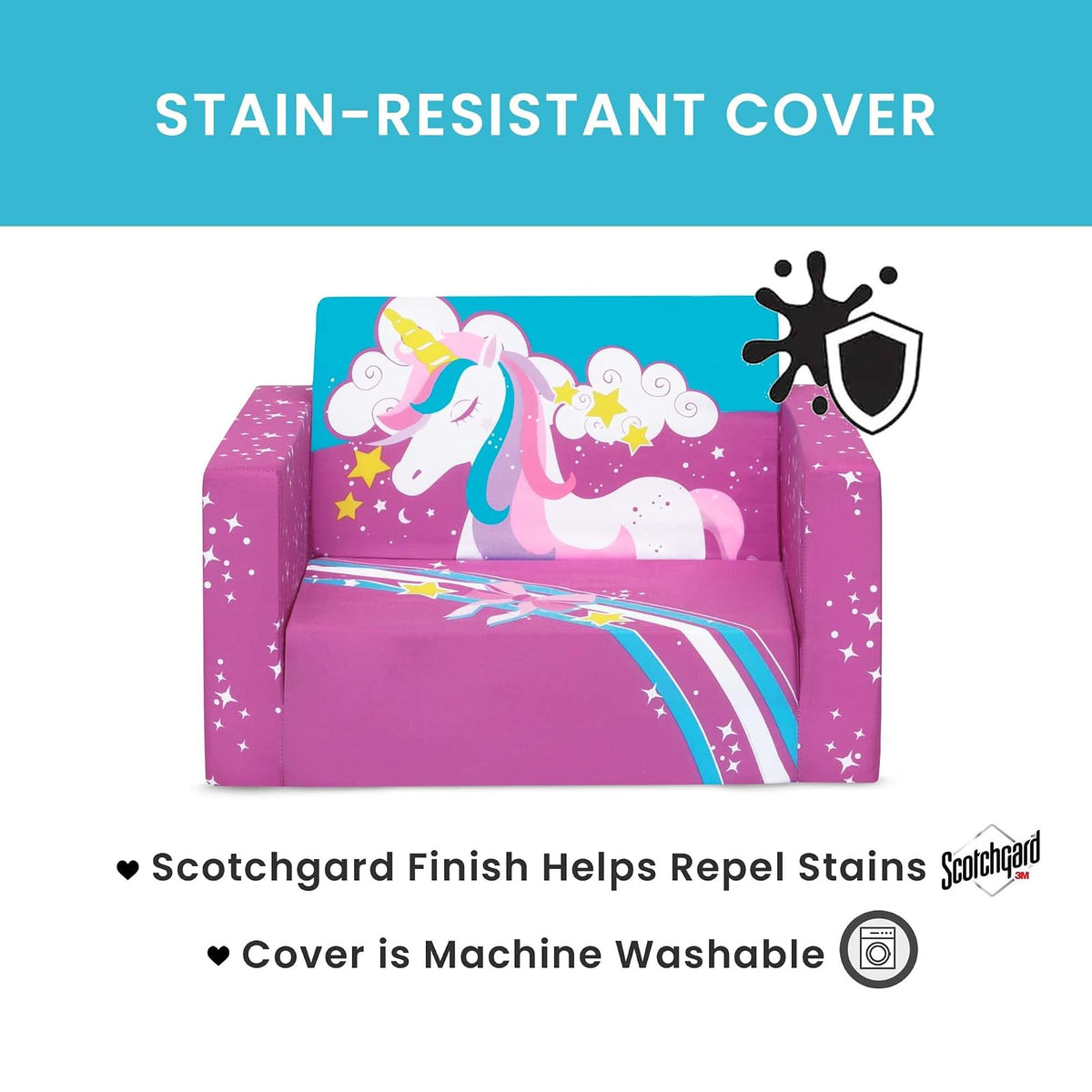 Delta Children Silla Unicornio Cozee Flip-out Convertible 2 en 1 Sillón Reclinable para Niños - Ligera y Portátil