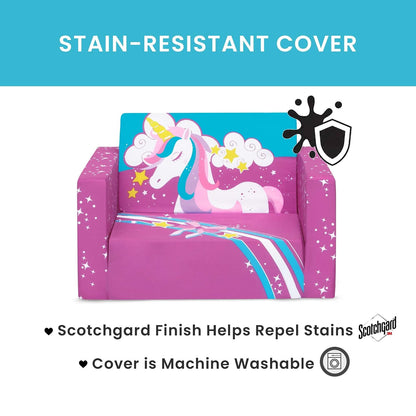 Delta Children Silla Unicornio Cozee Flip-out Convertible 2 en 1 Sillón Reclinable para Niños - Ligera y Portátil