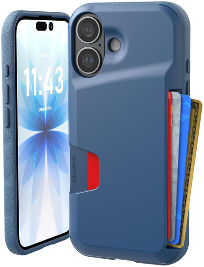 Smartish® - Funda Tipo portafolios para iPhone 16 - Wallet Slayer Vol. 1 Soporte para Tarjeta de crédito Delgado y Protector, con Ranura Oculta para Tarjeta Compatible con Apple iPhone 16, Azul en