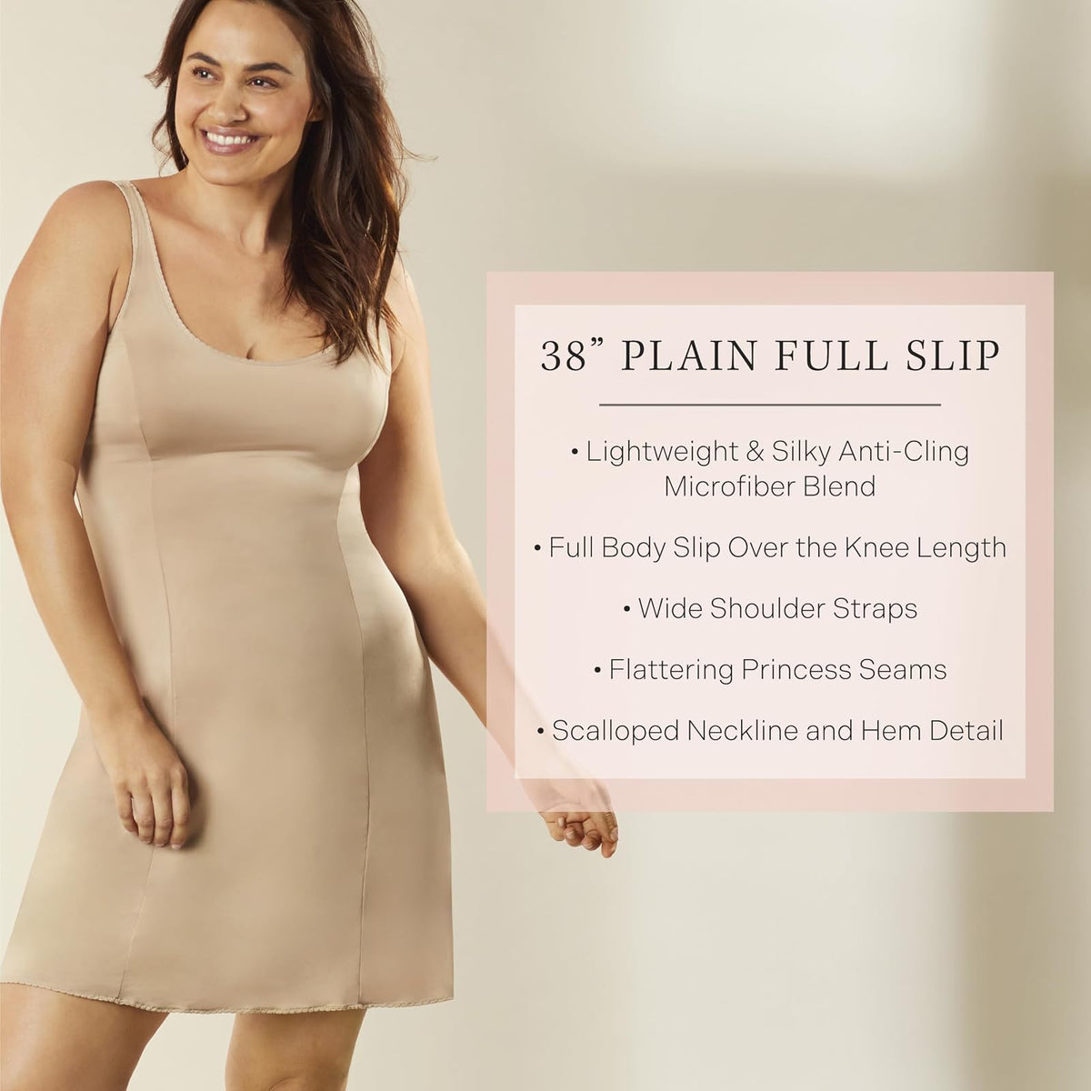 Jones New York Silky Touch 38 sin Mangas Antiadherente sin Mangas Enagua Completa para Mujer