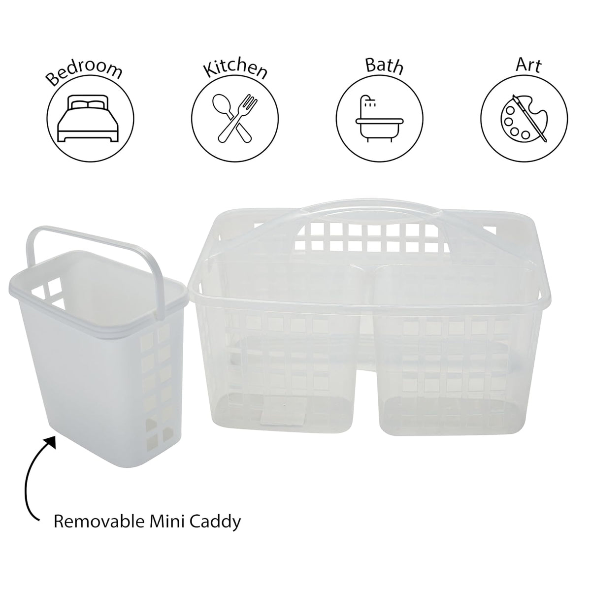 Bath Bliss 2 in 1 Portable, Bathroom Shower Caddy for Shampoo, Conditioner, Soap, and Cosmetics, in White Bath Tote
