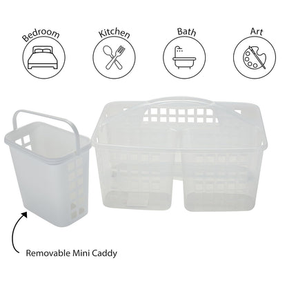 Bath Bliss 2 in 1 Portable, Bathroom Shower Caddy for Shampoo, Conditioner, Soap, and Cosmetics, in White Bath Tote