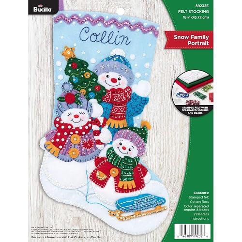 Bucilla - Kit de calcetines de fieltro para Navidad, 45,7 cm, retrato familiar de nieve