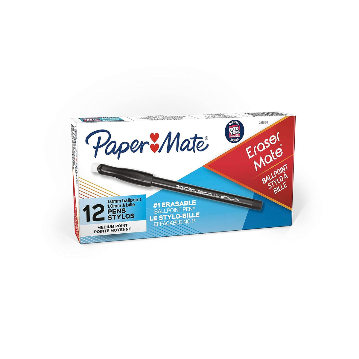 Paper Mate EraserMate Bolígrafos Borrables, Punta Media, Paquete de 12 - Negro - - 12 Unidad (Paquete de 1)