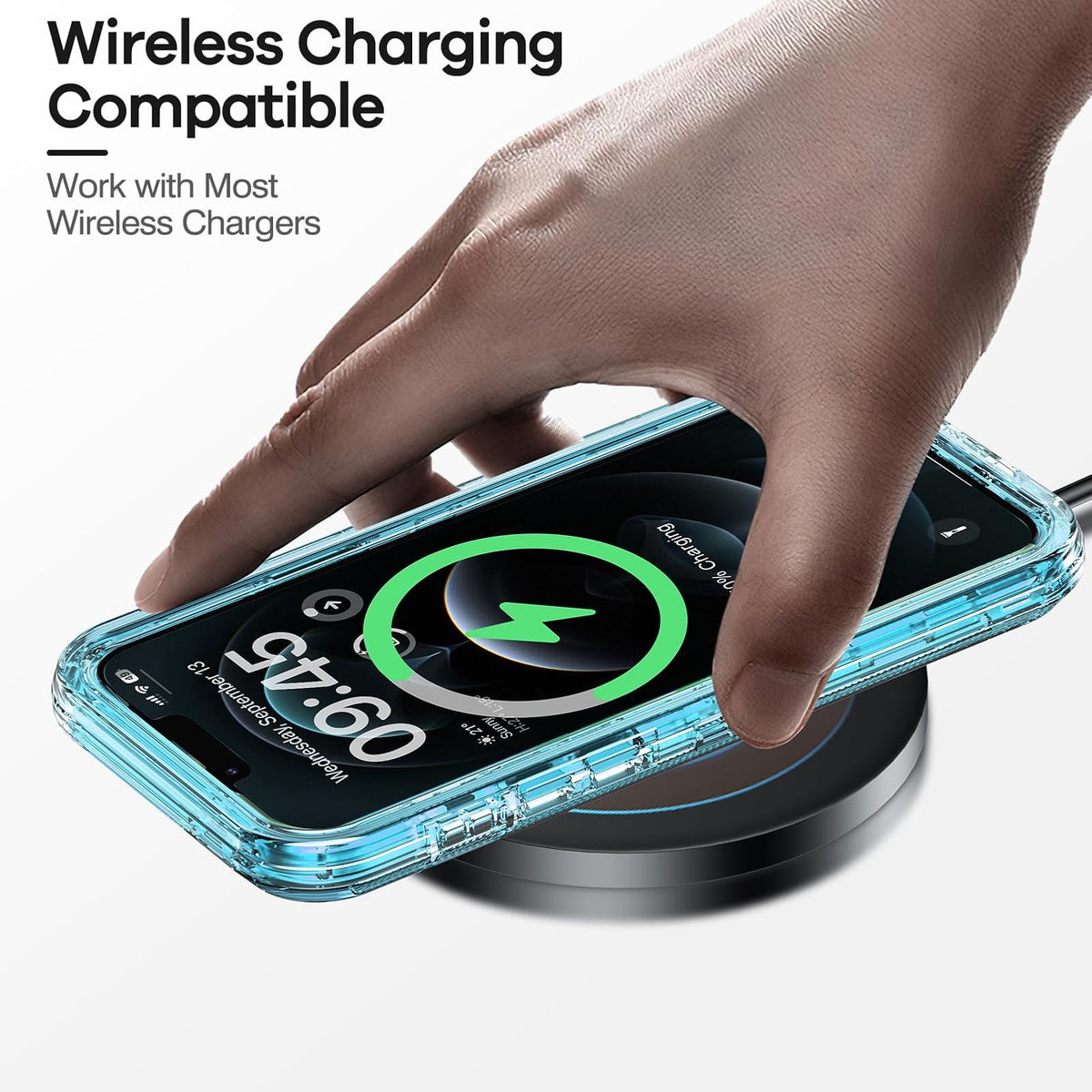 ORIbox - Funda para iPhone 13/12 Pro MAX, protección contra caídas de Grado Militar de 10 pies, Transparente, Resistente, a Prueba de Golpes, anticaídas, 6.7 Pulgadas, 3 en 1, Azul Vidrio