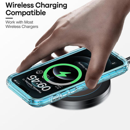 ORIbox - Funda para iPhone 13/12 Pro MAX, protección contra caídas de Grado Militar de 10 pies, Transparente, Resistente, a Prueba de Golpes, anticaídas, 6.7 Pulgadas, 3 en 1, Azul Vidrio