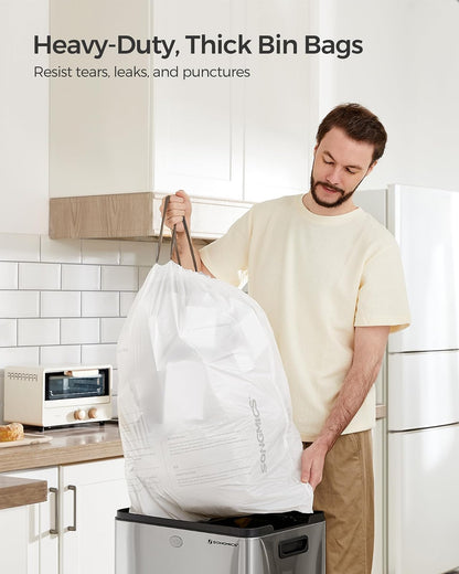 SONGMICS - Bolsas de basura para latas de basura de 12 a 14.5 galones (45-55 l), 80 bolsas de basura de cocina con cordón, preseparadas, código de forro 055A01, 2 rollos, blanco UKRB055A02
