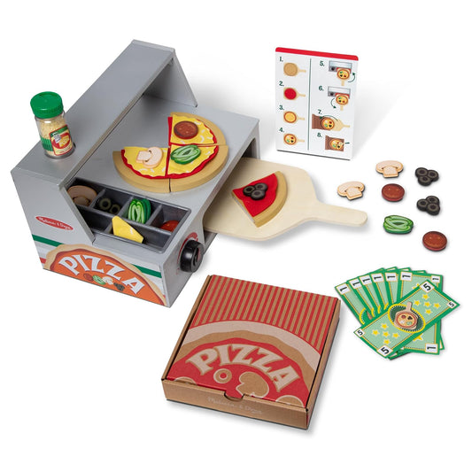 Melissa & Doug Mostrador para Hornear y Alistar Pizza, Juguete de Madera, Juego de Imitación, Ayuda a Fortalecer el Desarrollo Cognitivo (34 Piezas)
