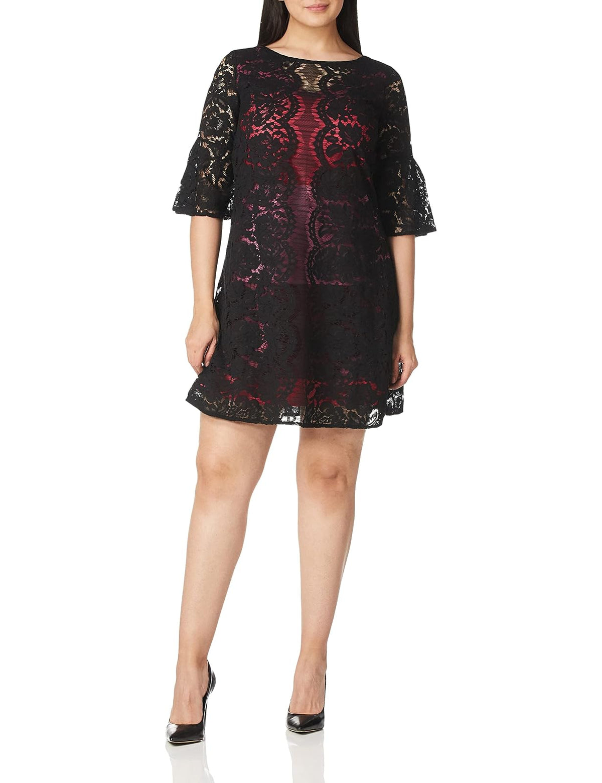 Gabby Skye Vestido de Encaje con Cuello Redondo y Manga 3/4 Vestido para Mujer