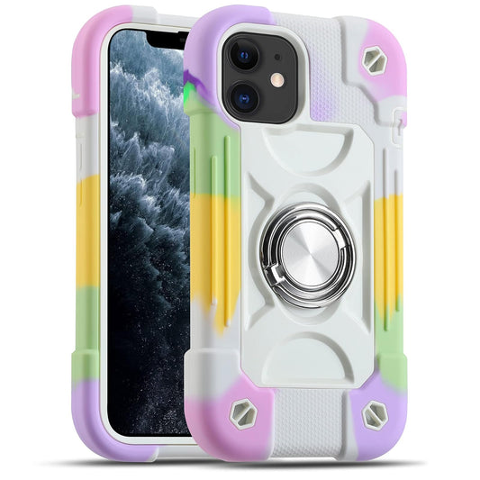 MARKILL Funda Compatible con iPhone 11 de 6.1 Pulgadas con Soporte de Anillo Giratorio de 360°, protección contra caídas de Grado Militar, Funda Protectora 3 en 1 (Blanco arcoíris) (116.1-1)
