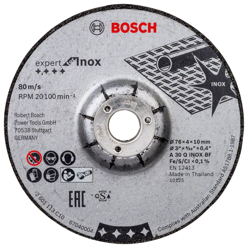 Bosch Discos de Desbaste Expert Centro Deprimido para Inox, Negro, 76 x 4 x 10 mm, 2 unidades